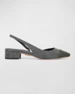 Image 1 of 4: Veronica Beard Cecile Bicolor Denim Slingback Ballerina Flats