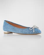 Image 5 of 5: Aquazzura Parisina Denim Bow Ballerina Flats