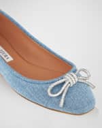 Image 4 of 5: Aquazzura Parisina Denim Bow Ballerina Flats