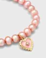Image 4 of 5: Sydney Evan 14K Yellow Gold Enamel Heart Charm Beaded Pearl Bracelet
