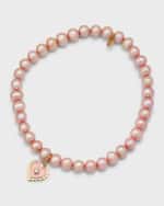 Image 1 of 5: Sydney Evan 14K Yellow Gold Enamel Heart Charm Beaded Pearl Bracelet