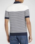 Image 4 of 6: Dolce&Gabbana Men's Striped Silk Polo Shirt
