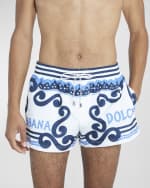 Image 2 of 5: Dolce&Gabbana Men's Logo Bandana-Print Swim Shorts
