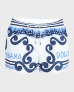 Image 1 of 5: Dolce&Gabbana Men's Logo Bandana-Print Swim Shorts