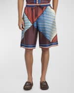 Image 2 of 6: Dolce&Gabbana Men's Optical Geometric-Print Silk Shorts