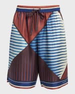 Image 1 of 6: Dolce&Gabbana Men's Optical Geometric-Print Silk Shorts