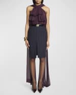 Image 2 of 6: Saint Laurent Halter Blouse with Tied Bow Neck and Train