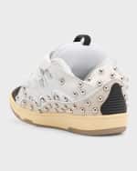 Image 3 of 6: Lanvin Men's Curb Mesh and Leather Low-Top Sneakers