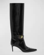 Image 1 of 6: Saint Laurent Lee Patent Buckle Knee Boots