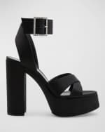 Image 1 of 5: Saint Laurent Bianca Satin Buckle Platform Sandals