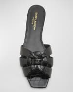 Image 5 of 5: Saint Laurent Tribute Croco Flat Slide Sandals