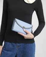 Image 2 of 6: Valentino Garavani Rockstud Flap Leather Wallet on Chain