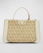 Image 1 of 6: Valentino Garavani Medium VLOGO Iconographe Raffia Tote Bag