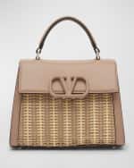 Image 1 of 6: Valentino Garavani VSLING Small Straw Top-Handle Bag