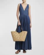 Image 2 of 5: Valentino Garavani Garden Flower Rockstud Straw Tote Bag