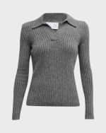 Image 2 of 7: TSE Cashmere Cashmere Ribbed Long-Sleeve Polo