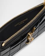 Image 3 of 3: Saint Laurent Fragments YSL Quilted Patent Zipped Card Holder