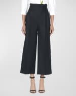 Image 2 of 6: Carolina Herrera High-Rise Pleated Wide-Leg Crop Pants With Waist Tie