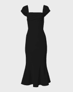 Image 2 of 6: Carolina Herrera Square Neck Trumpet Midi Dress with Cap Sleeves
