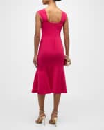 Image 3 of 6: Carolina Herrera Square Neck Trumpet Midi Dress with Cap Sleeves