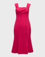 Image 1 of 6: Carolina Herrera Square Neck Trumpet Midi Dress with Cap Sleeves