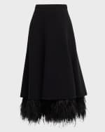 Image 1 of 5: Cinq a Sept Ryleigh Feather-Hem Crepe Midi Skirt