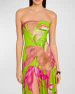 Image 4 of 4: Retrofete Marisol Strapless Floral Silk Slit Dress