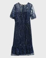 Image 1 of 6: Milly Flounce Sequin-Embroidered Midi Dress