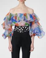 Image 2 of 6: Carolina Herrera Off-Shoulder Floral-Print Ruffle Top