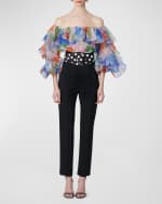 Image 5 of 6: Carolina Herrera Off-Shoulder Floral-Print Ruffle Top