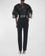 Image 3 of 6: Carolina Herrera Floral Embroidered Puff-Sleeve Sheer Top