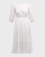 Image 1 of 6: Carolina Herrera Shirred Puff-Sleeve Broderie Anglaise Midi Dress