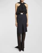 Image 2 of 6: Saint Laurent Bow-Neck Drape Chiffon Top