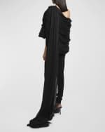 Image 4 of 6: Saint Laurent Draped Bow-Front One-Shoulder Silk Top