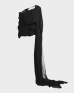Image 1 of 6: Saint Laurent Draped Bow-Front One-Shoulder Silk Top