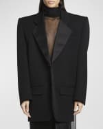 Image 2 of 6: Saint Laurent Satin-Lapel Oversized Single-Breasted Jacket