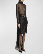 Image 5 of 6: Saint Laurent Long-Sleeve Back-Drape Sheer Chiffon Blouse