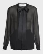Image 1 of 5: Saint Laurent Bow-Neck Silk Chiffon Blouse