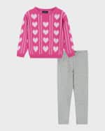Image 6 of 6: Andy & Evan Girl's Heart Sherpa Sweater & Leggings Set, Size 2T-6X