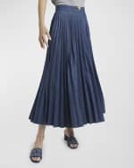 Image 2 of 5: Valentino Garavani V-Logo Pleated Denim Midi Skirt
