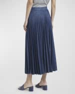 Image 4 of 5: Valentino Garavani V-Logo Pleated Denim Midi Skirt
