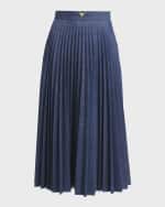Image 1 of 5: Valentino Garavani V-Logo Pleated Denim Midi Skirt
