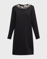Image 2 of 6: Carolina Herrera Embellished Long-Sleeve Shift Mini Dress