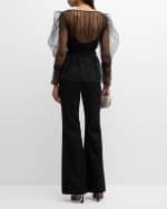 Image 2 of 5: Carolina Herrera Puff Long-Sleeve V-Neck Button-Front Tulle Top