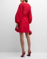 Image 3 of 6: Carolina Herrera Ruched Plunging Balloon-Sleeve Mini Dress