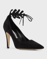 Image 4 of 5: Manolo Blahnik Suede Ankle-Cuff Stiletto Pumps