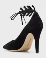 Image 2 of 5: Manolo Blahnik Suede Ankle-Cuff Stiletto Pumps