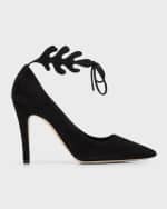 Image 1 of 5: Manolo Blahnik Suede Ankle-Cuff Stiletto Pumps