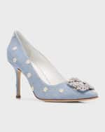 Image 4 of 5: Manolo Blahnik Hangisi Floral Cotton Buckle Pumps