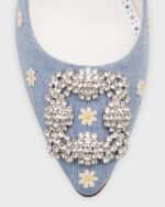 Image 3 of 5: Manolo Blahnik Hangisi Floral Cotton Buckle Pumps